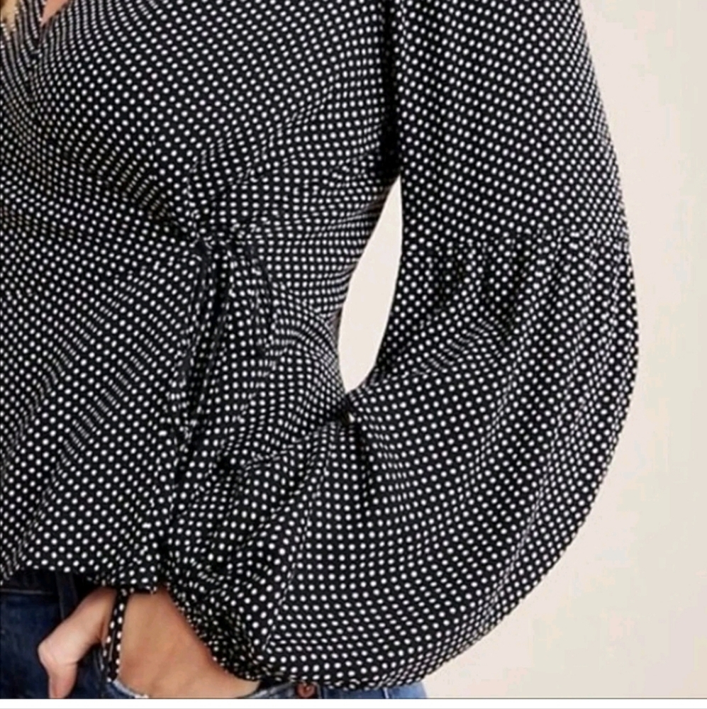 Maeve by Anthropologie polka dot Ingrid Balloon sleeve wrap peplum blou… - Picture 3 of 16